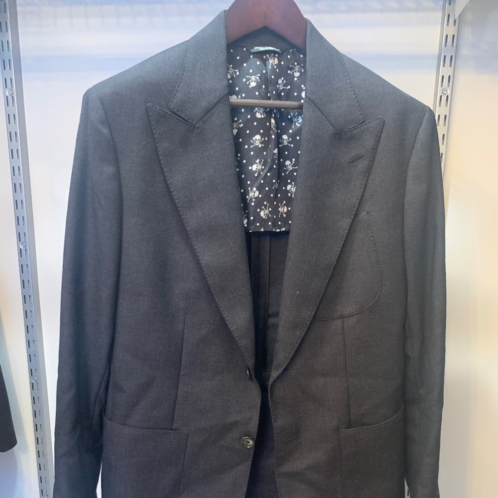 Dolce & Gabbana Men’s Blazer – Charcoal Wool, Skull Print Lining, Made in Italy